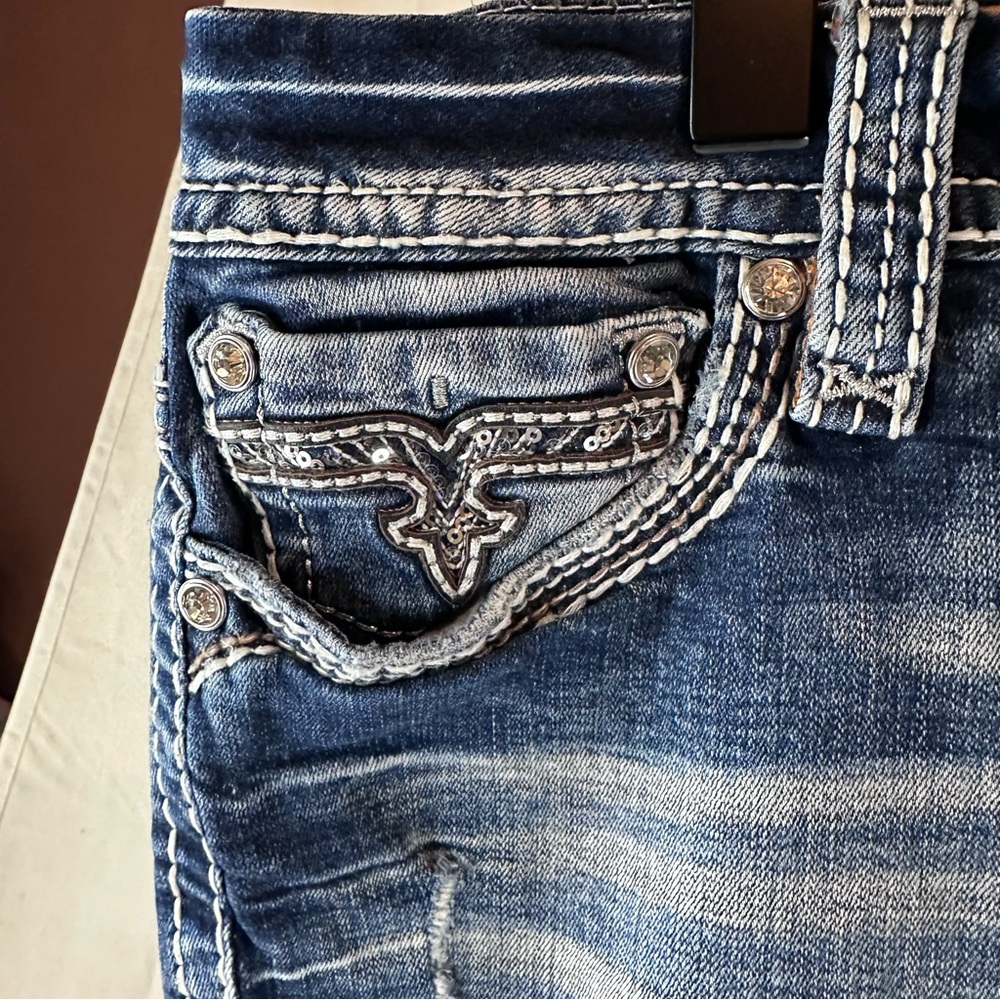 ROCK REVIVAL Women’s Size 36 Denim Jeans Easy Straight Fit Vien Stretch Bling - Picture 8 of 16